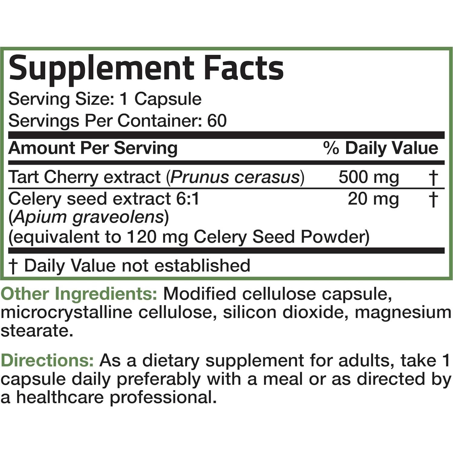 Extracto de Cereza Ácida Bronson 60 Cápsulas Vegetarianas