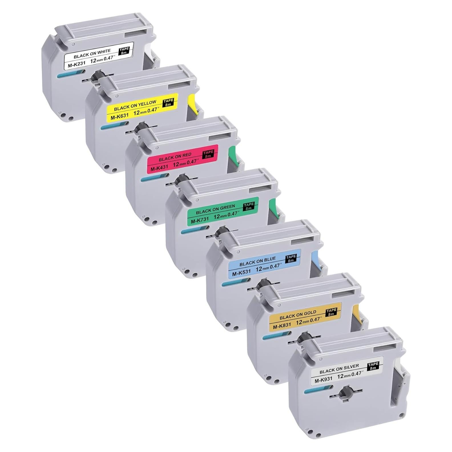 Cinta M 12mm BEYONDTEK para Brother P-Touch 8m Colores