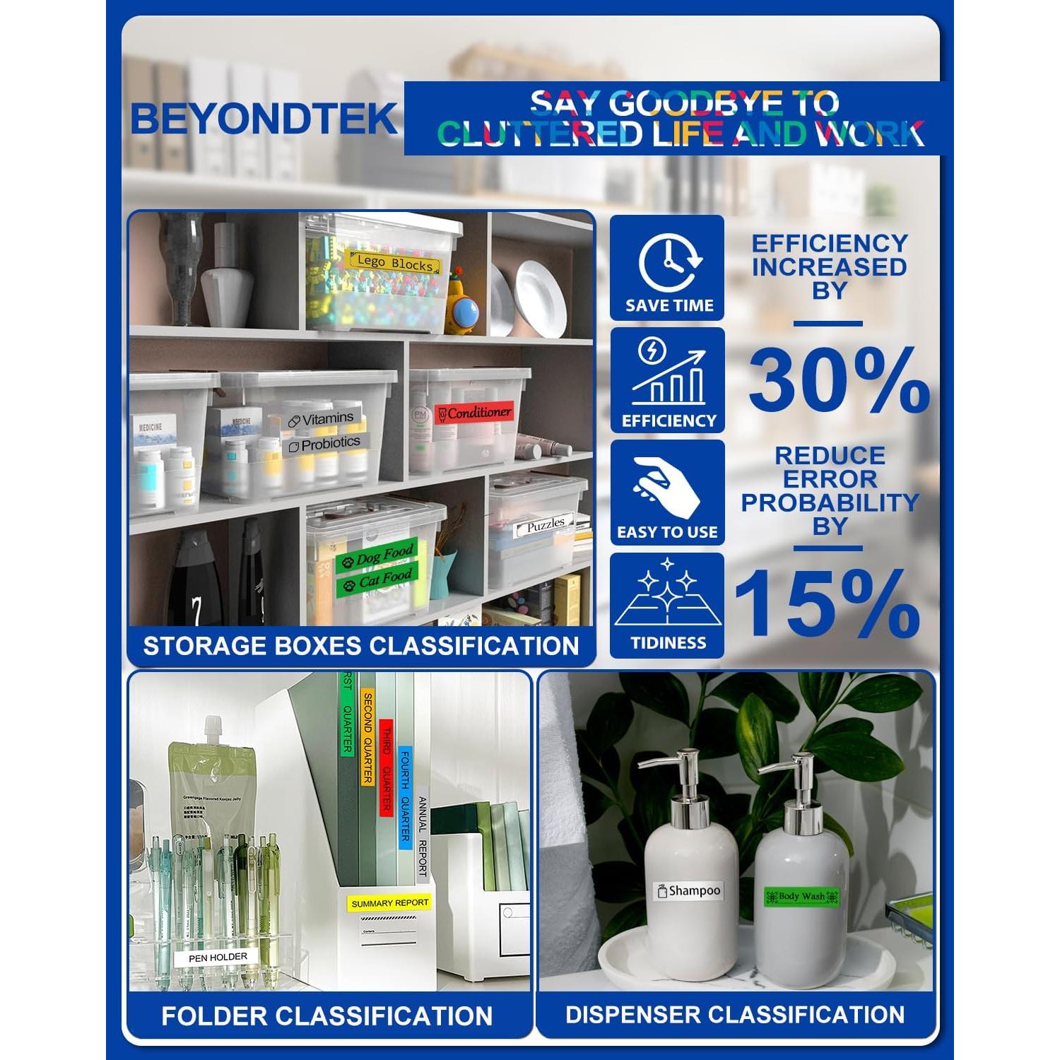 Cinta M 12mm BEYONDTEK para Brother P-Touch 8m Colores