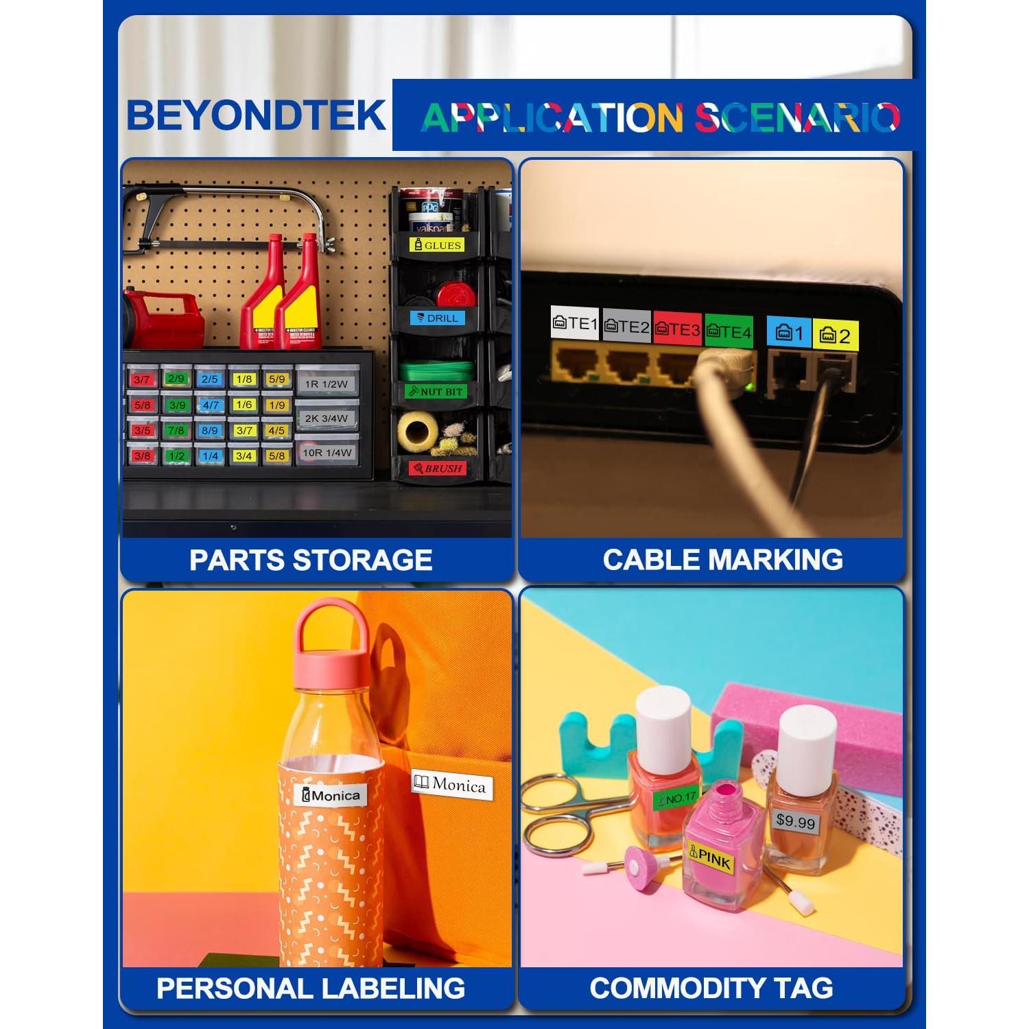 Cinta M 12mm BEYONDTEK para Brother P-Touch 8m Colores