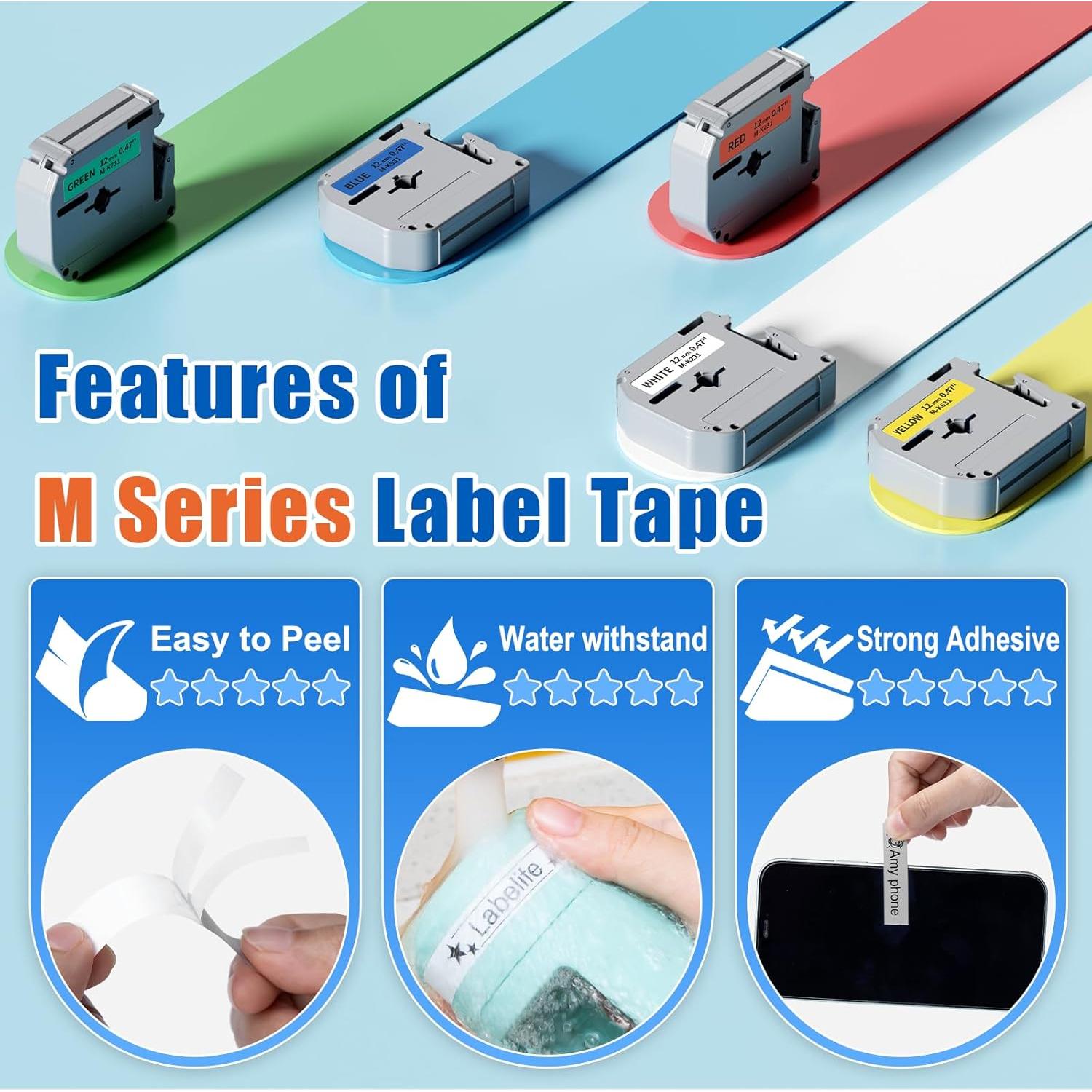 Cinta de Etiqueta 12mm Labelife Compatible Brother M Tape