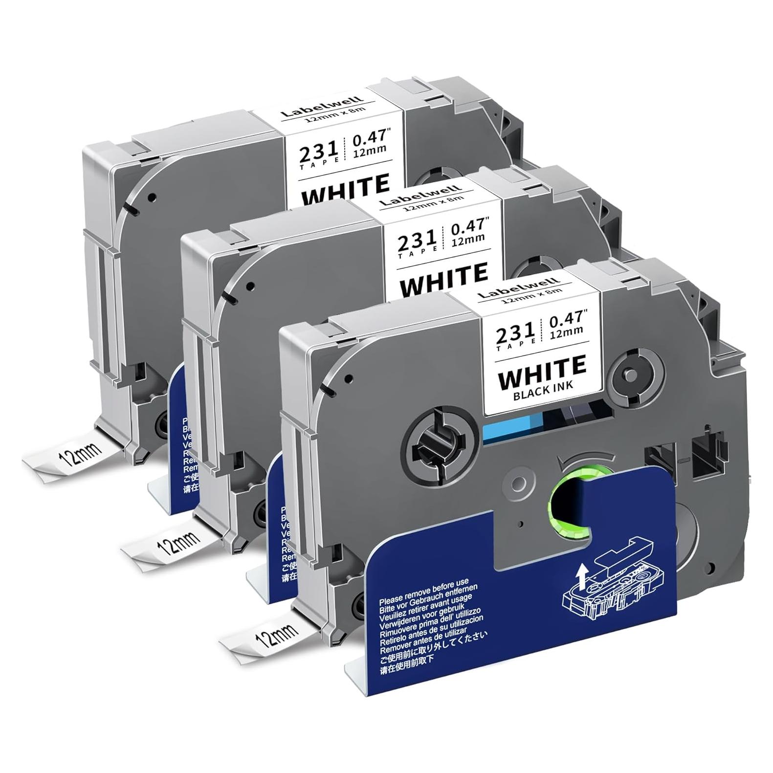 Cinta de Etiquetas Labelwell TZe-231 12mm Laminada Blanca