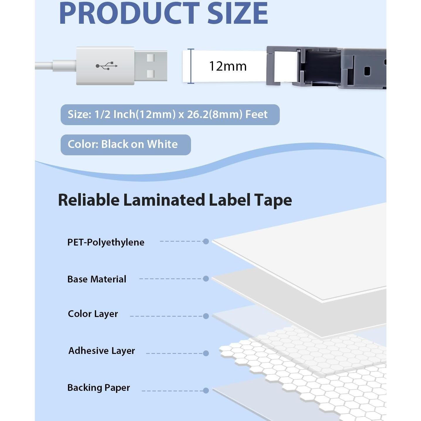 Cinta de Etiquetas Labelwell TZe-231 12mm Laminada Blanca