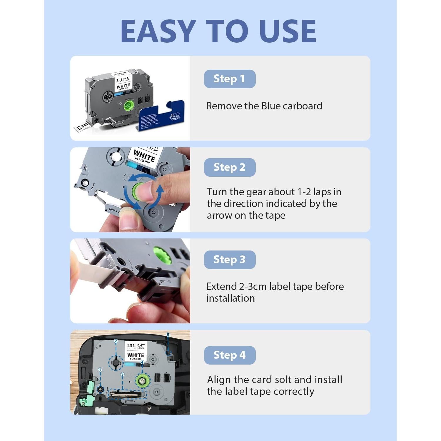 Cinta de Etiquetas Labelwell TZe-231 12mm Laminada Blanca