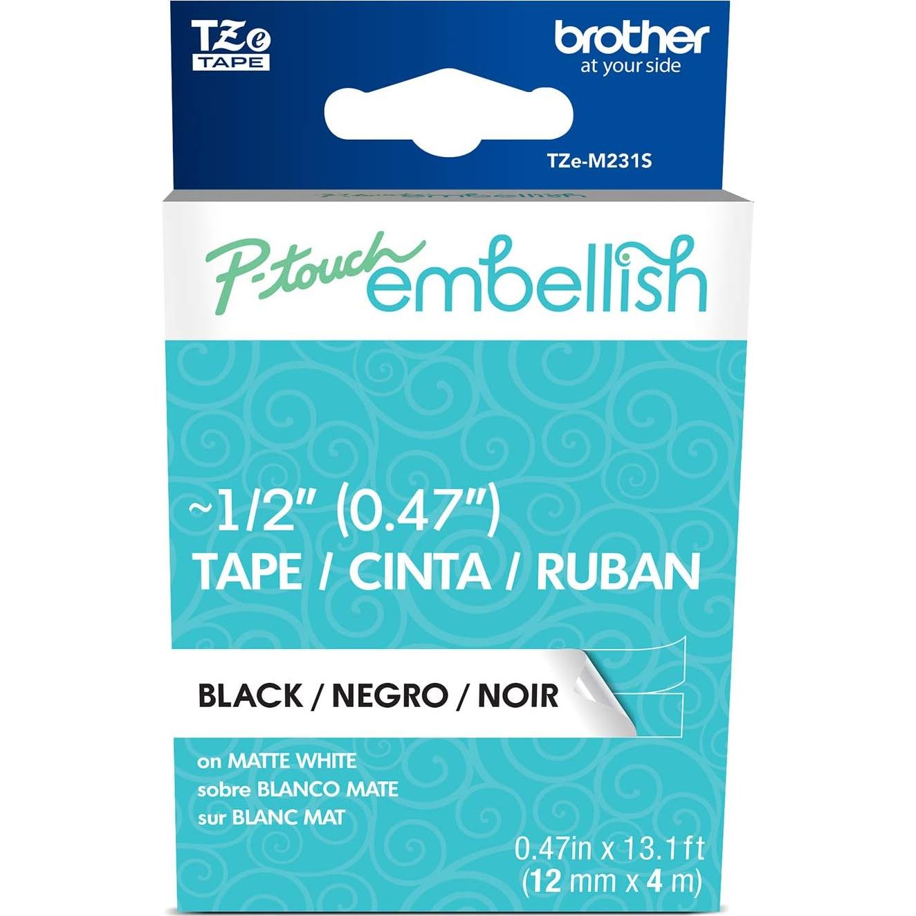 Cinta Blanca Mate con Impresión Negra Brother TZEM231S 12mm