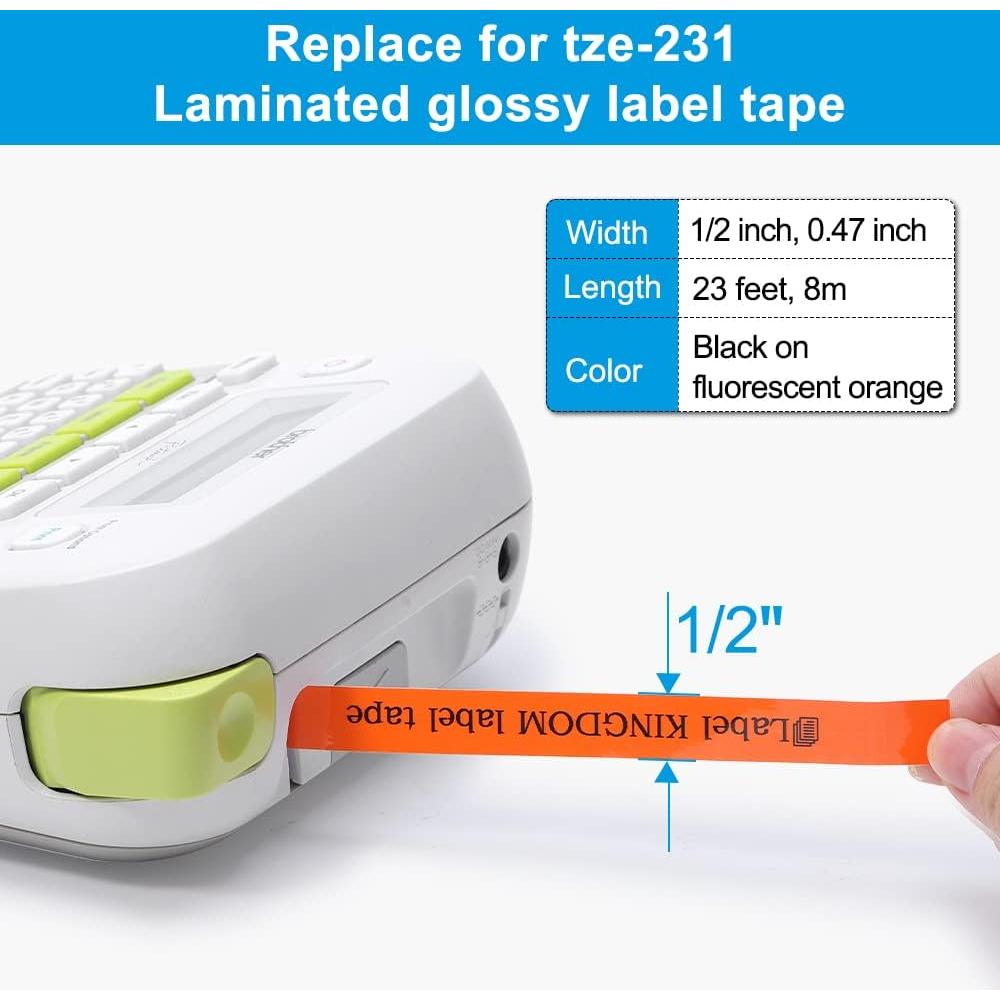 Cinta de Etiquetadora KINGDOM TZe-B31 12mm Negro/Naranja 2-Pack
