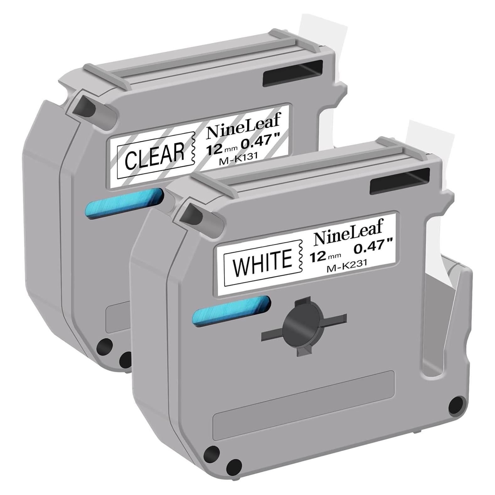 Cinta de Etiqueta NineLeaf 12mm MK231 MK131 2 Pack Negro Blanco