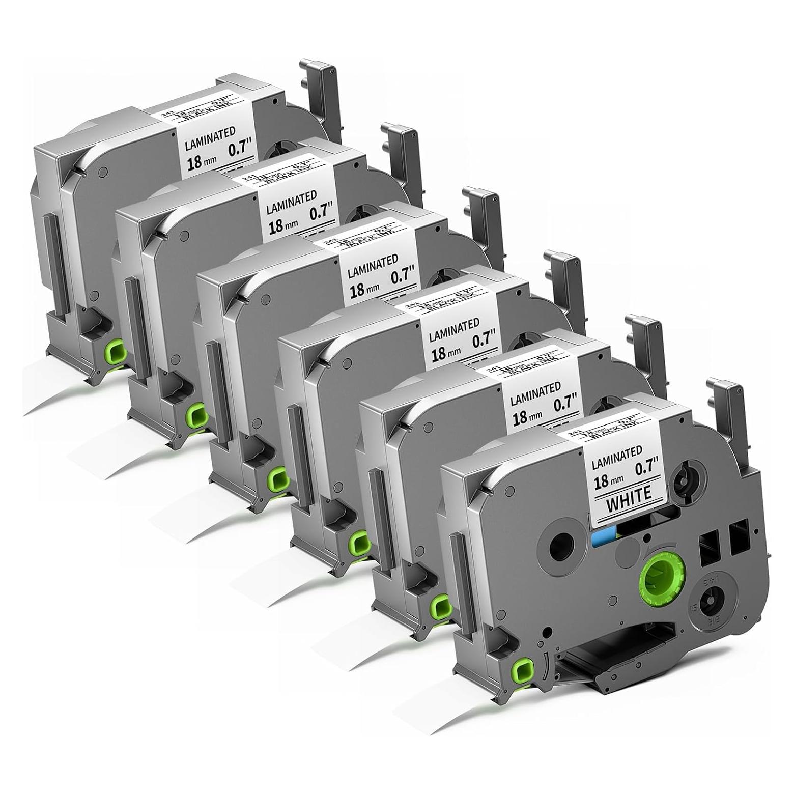 Cinta Laminada 18mm Macipa TZe-241 Negro sobre Blanco 6 Unidades