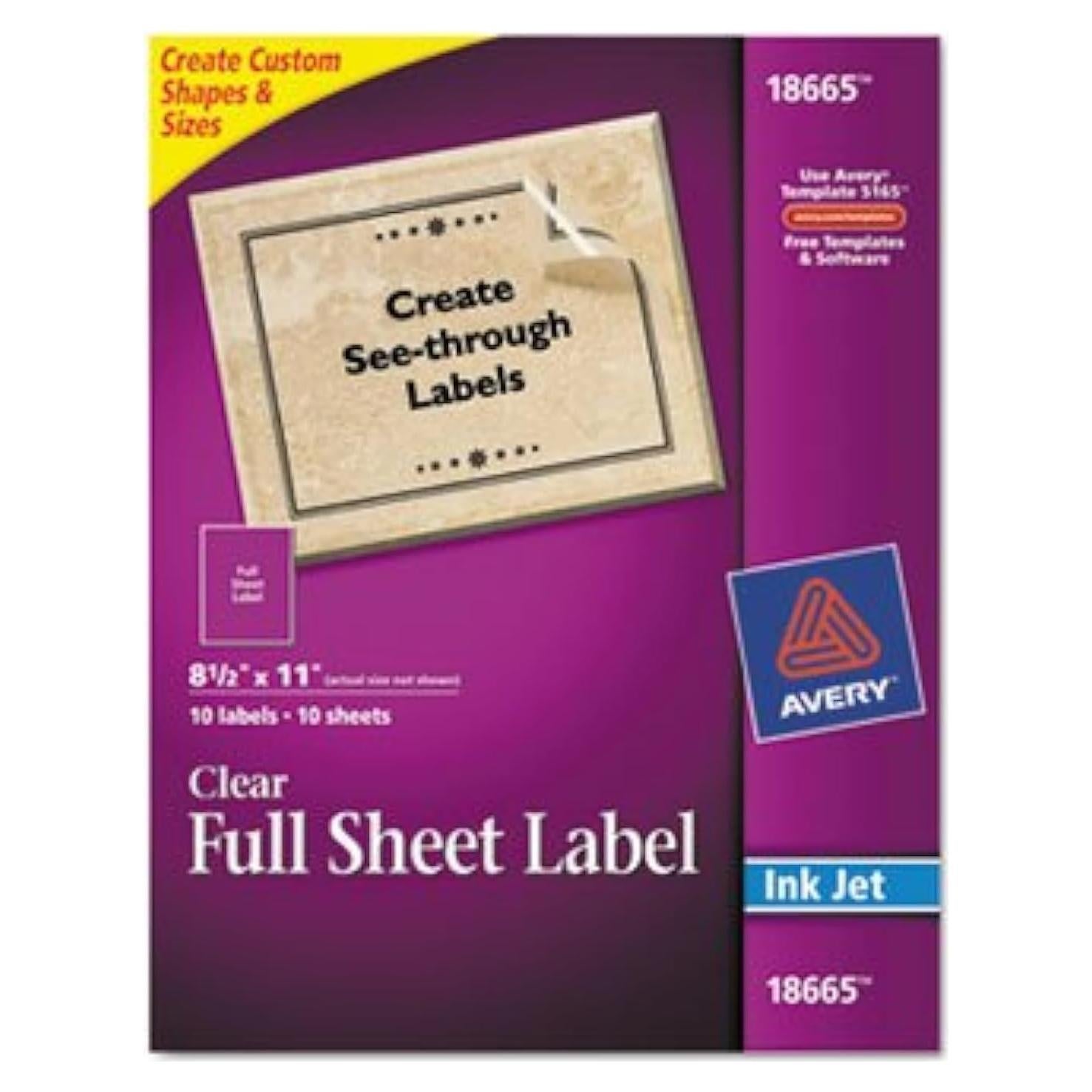 Etiquetas de Envío Transparentes Mate Avery 10 Unidades 21.6x27.9cm