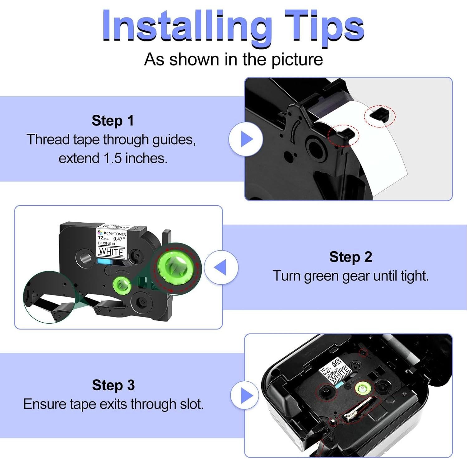 Paquete de 2 Cintas de Etiqueta KCMYTONER TZe-FX231 12mm Negro sobre Blanco