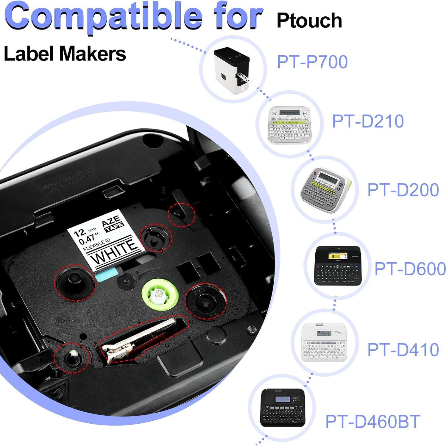 Paquete de 2 Cintas de Etiqueta KCMYTONER TZe-FX231 12mm Negro sobre Blanco