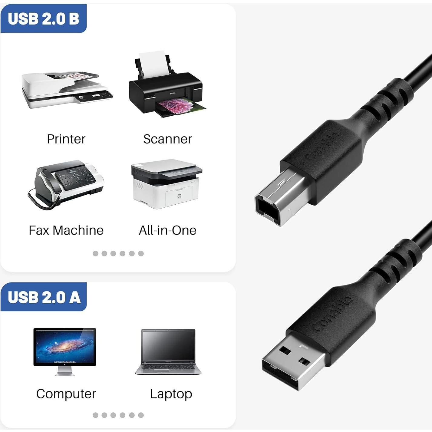 Cable de Impresora USB 2.0 Conable 1.22m Paquete de 3