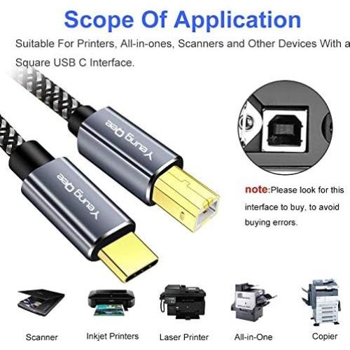 Cable USB C a USB 2.0 tipo B 5 m Yeung Qee para impresora