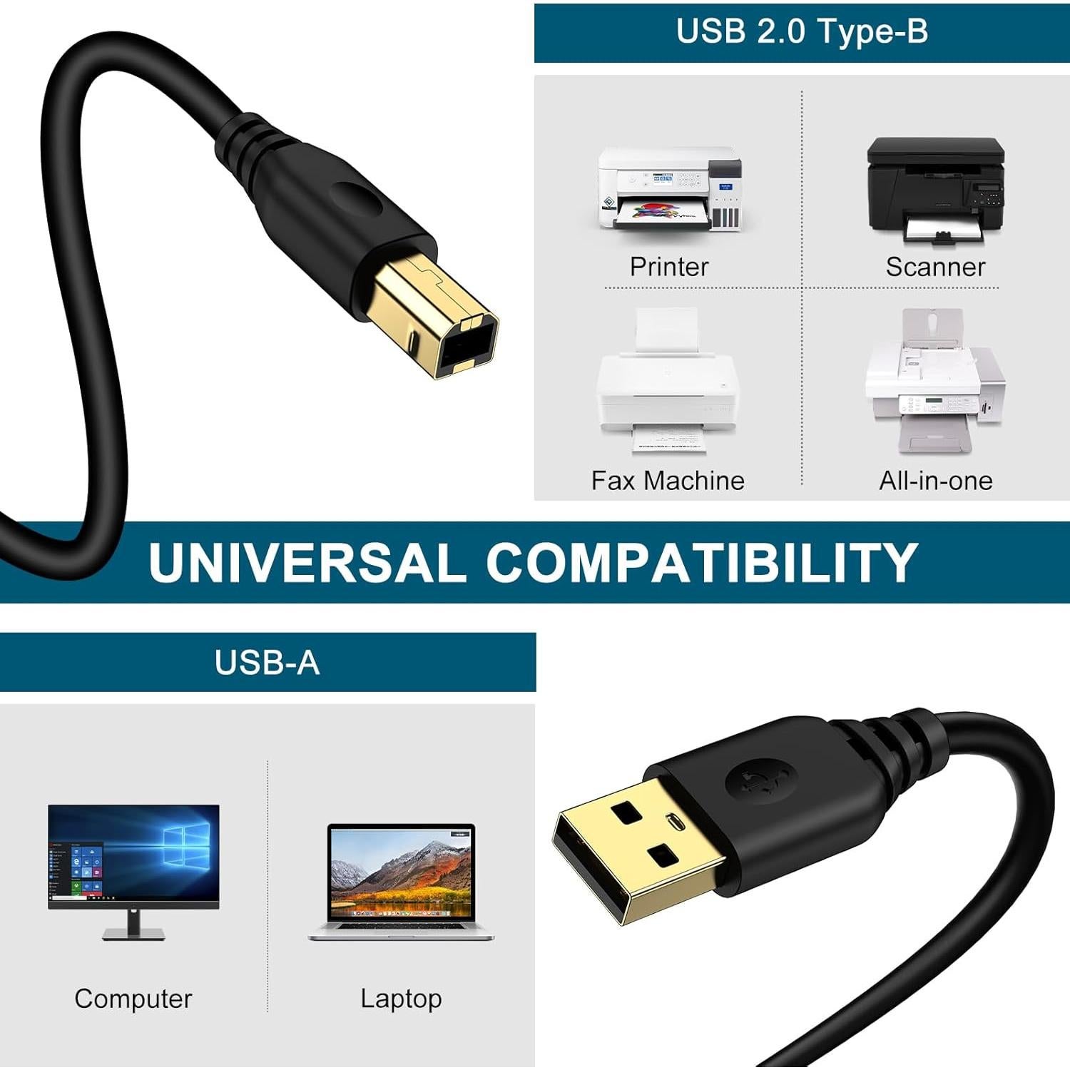 Cable USB A a B 2.0 1.83m para Impresora y Escáner - Shenzhen