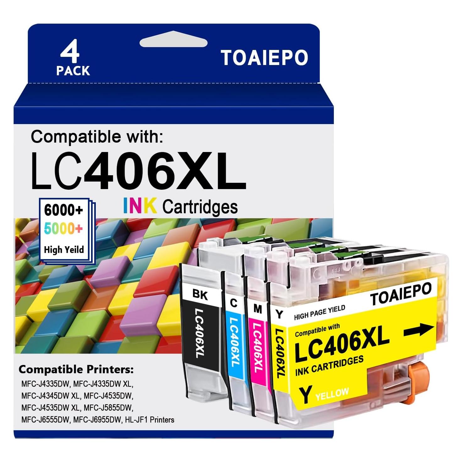 Cartuchos de tinta LC406XL TOAIEPO compatibles para Brother
