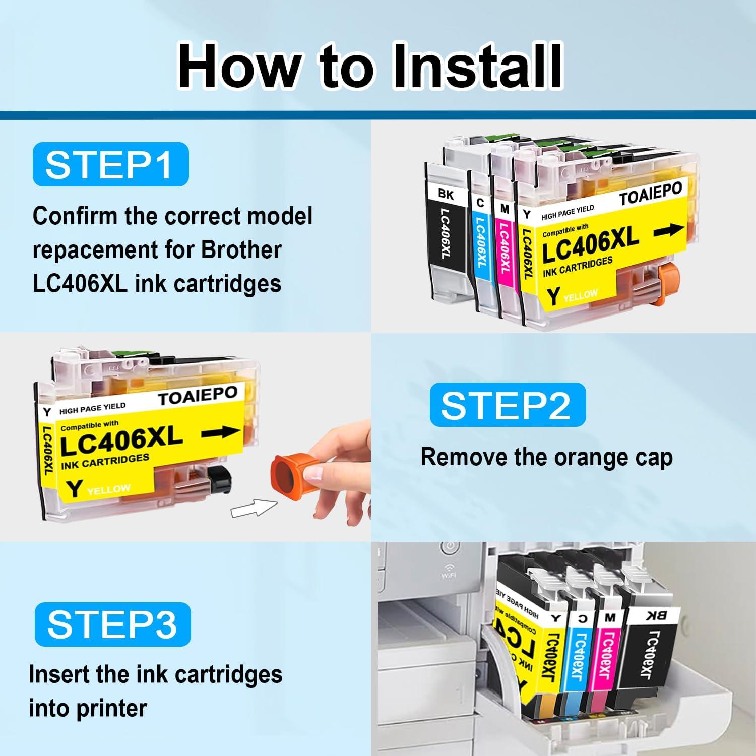 Cartuchos de tinta LC406XL TOAIEPO compatibles para Brother