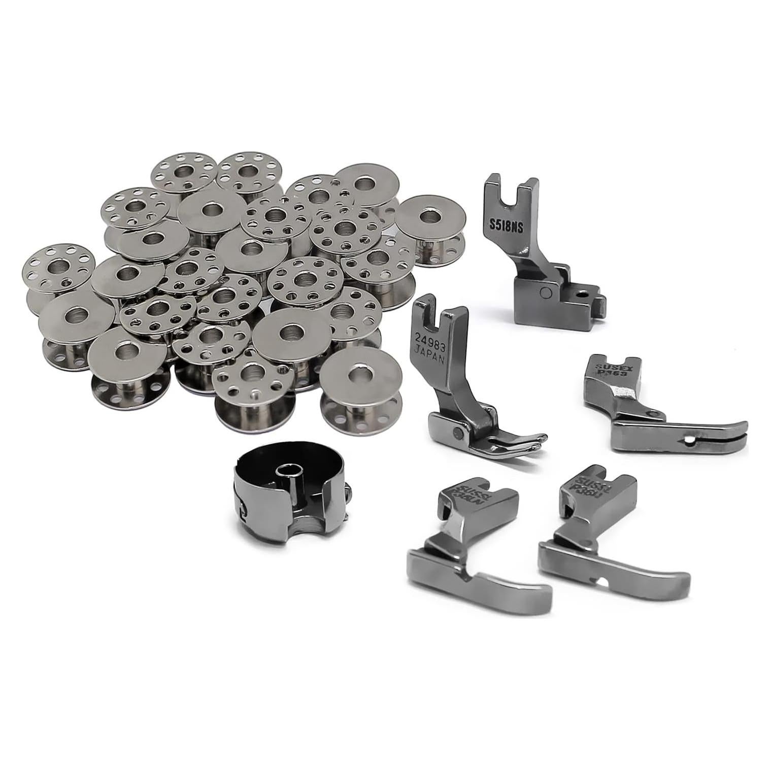 Kit 31 Piezas Bobinas y Pies de Prensatelas para Coser Singer, Juki, Consew