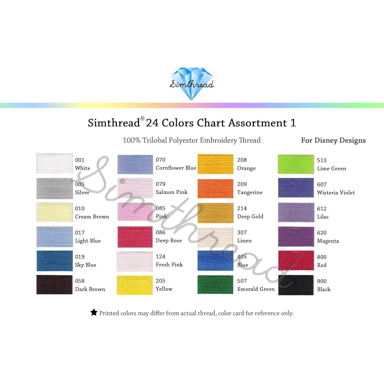 Hilo de Poliester Simthread 40wt 1100 Yardas 24 Colores Bordado