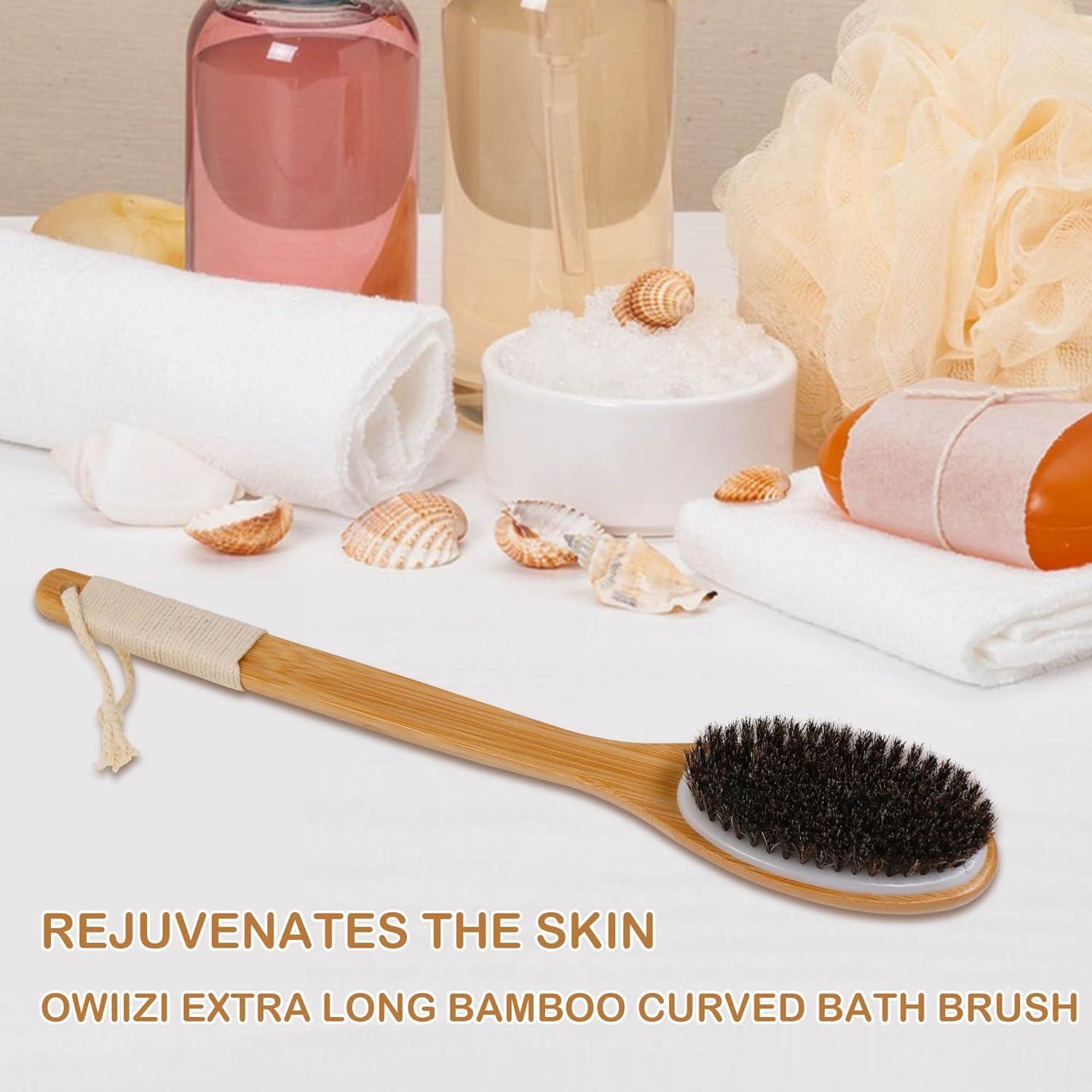 Cepillo de Baño Exfoliante OWIIZI con Mango Largo de Bambú 45.5cm