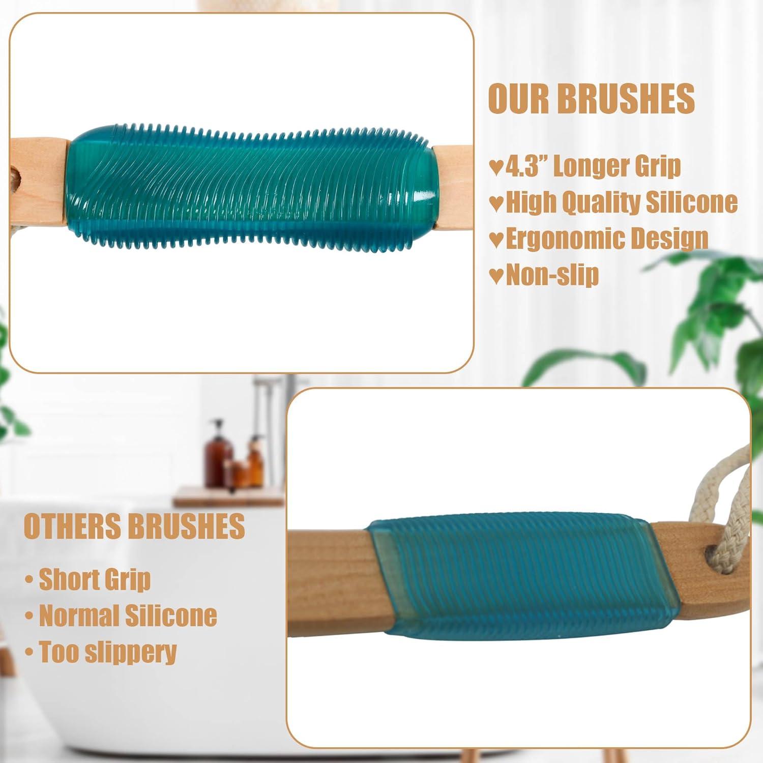 Cepillo de Espalda OWIIZI con Cerdas de Jabalí y Nylon, Mango Largo de Madera