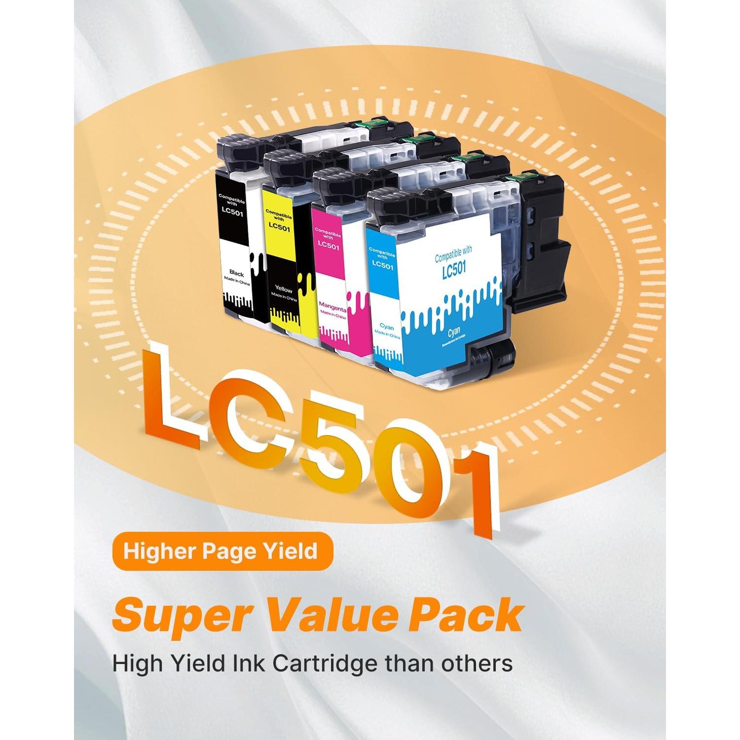 Cartuchos de tinta Brother LC501 XL compatibles 4 Pack Negro Cian Magenta Amarillo