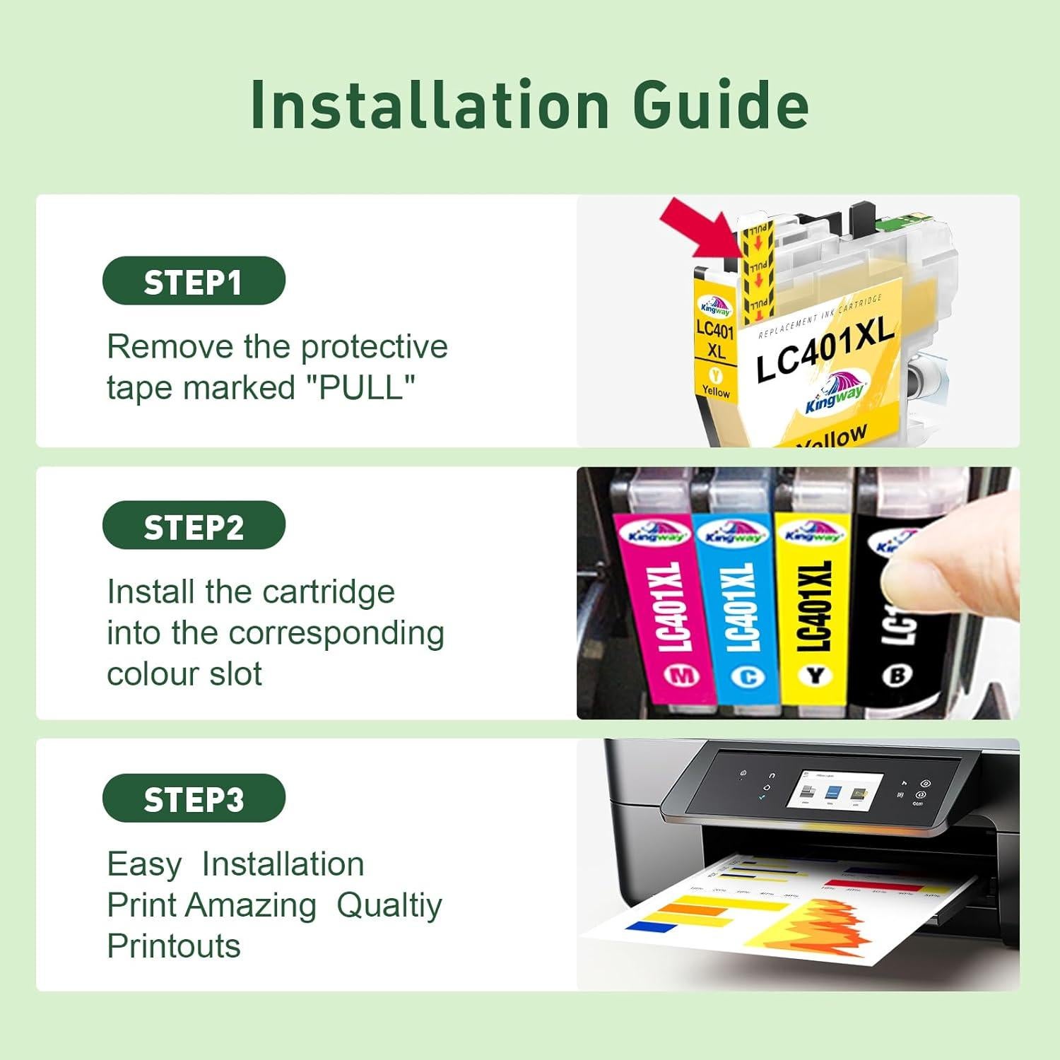 Cartuchos de tinta KINGWAY LC401XL compatibles para Brother