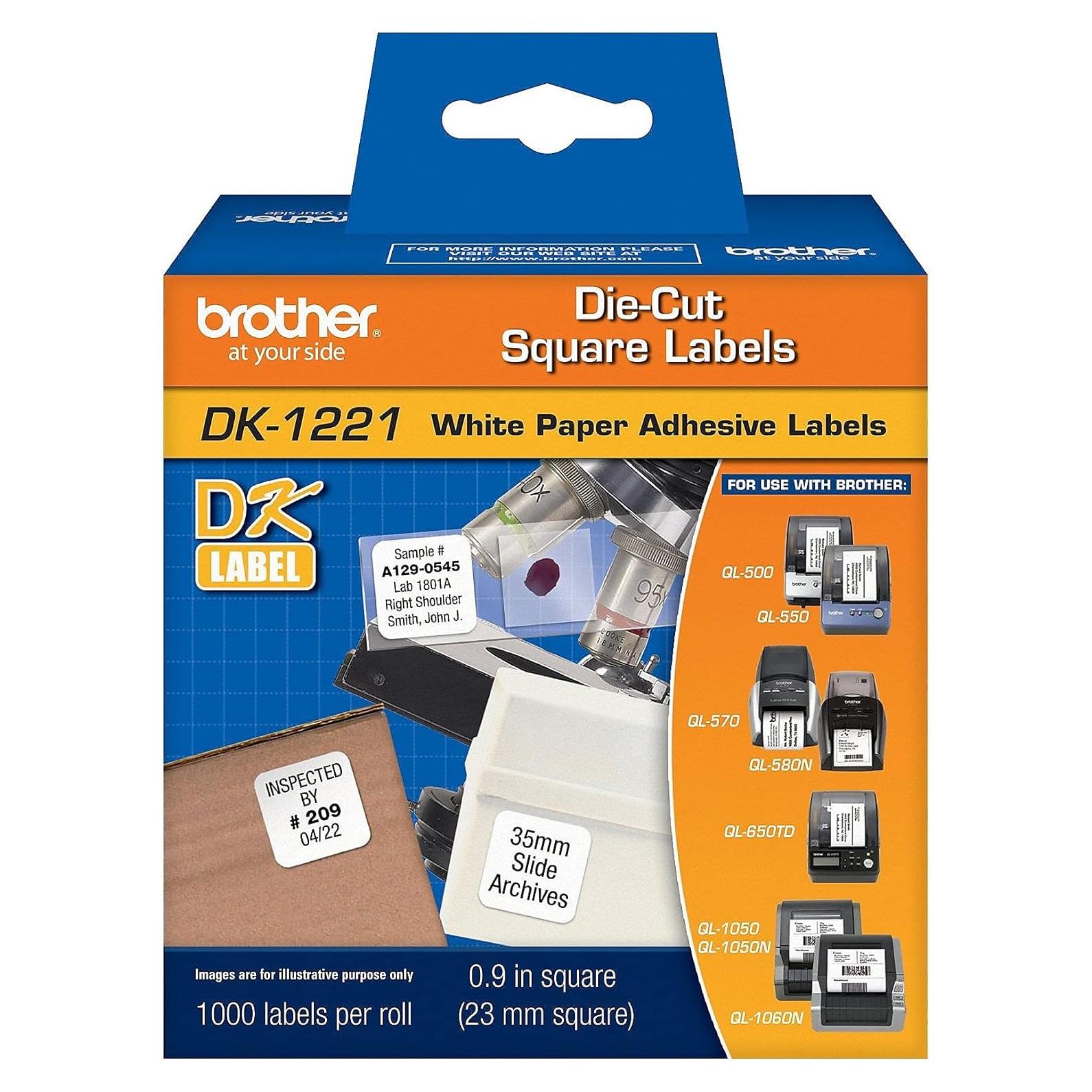 Etiquetas Cuadradas de Papel Brother DK-1221, 1000 Unidades, Blancas