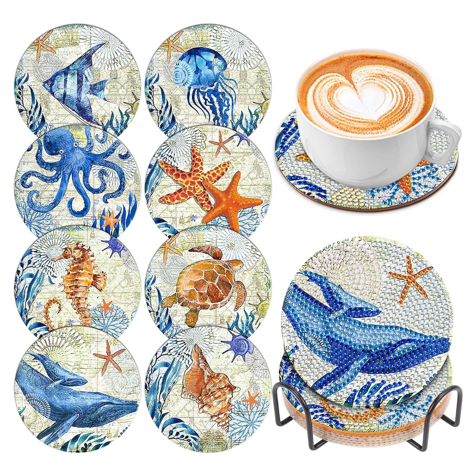 Juego de 8 Posavasos de Diamante SOEWIOU Vida Marina