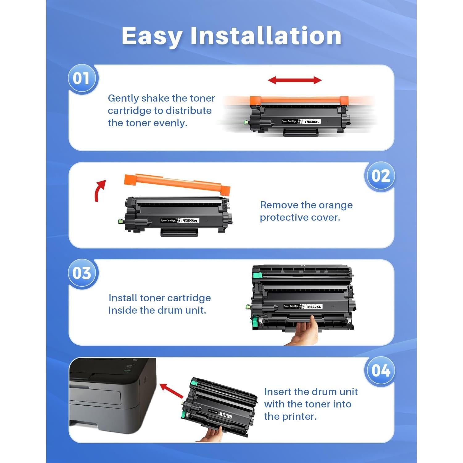 Tóner Compatible TN830XL INK4U para Impresoras Brother - 2 Cartuchos