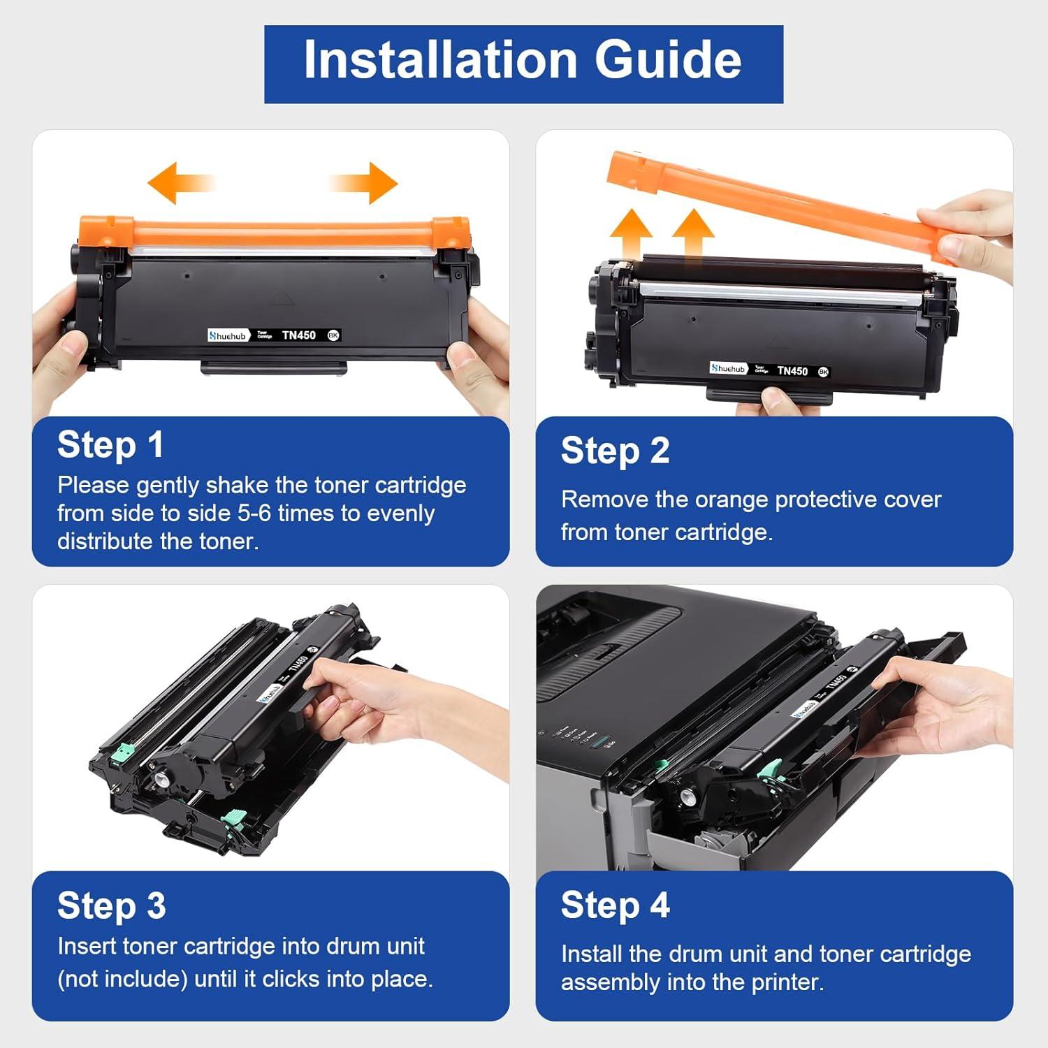 Cartucho de Tóner Negro TN450 HUEHUB Compatible para Brother