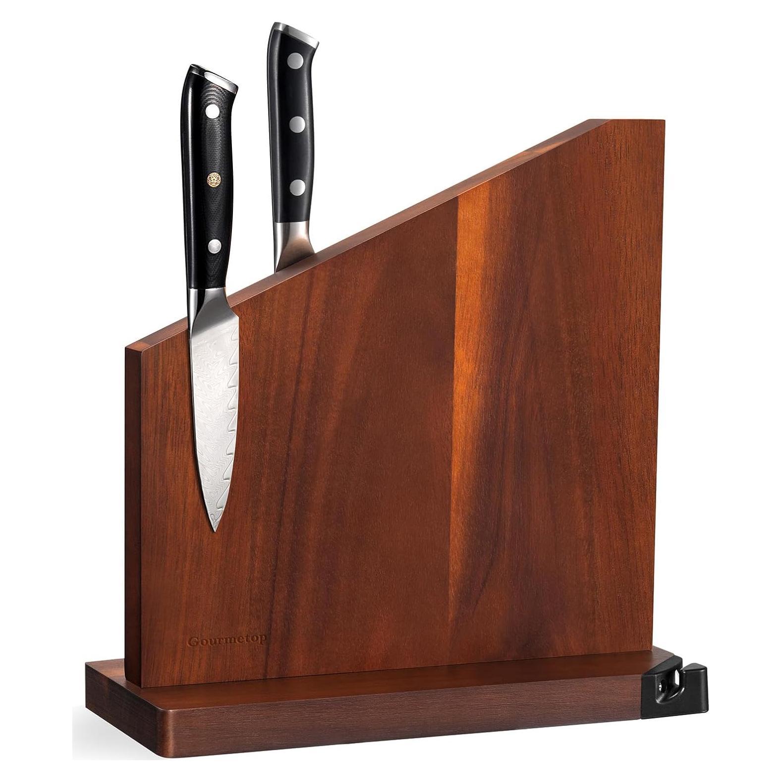 Soporte Magnético para Cuchillos Gourmetop con Afilador - Madera de Acacia