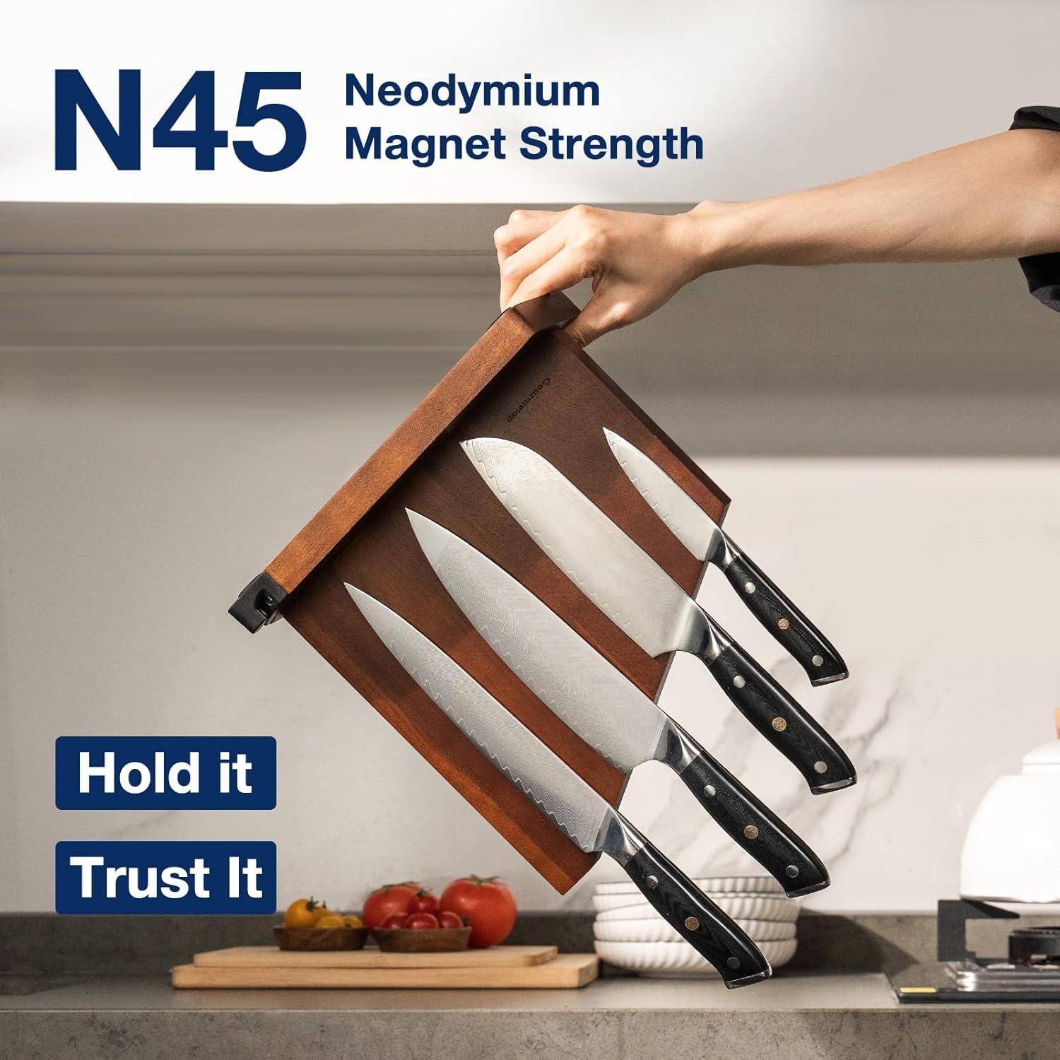 Soporte Magnético para Cuchillos Gourmetop con Afilador - Madera de Acacia