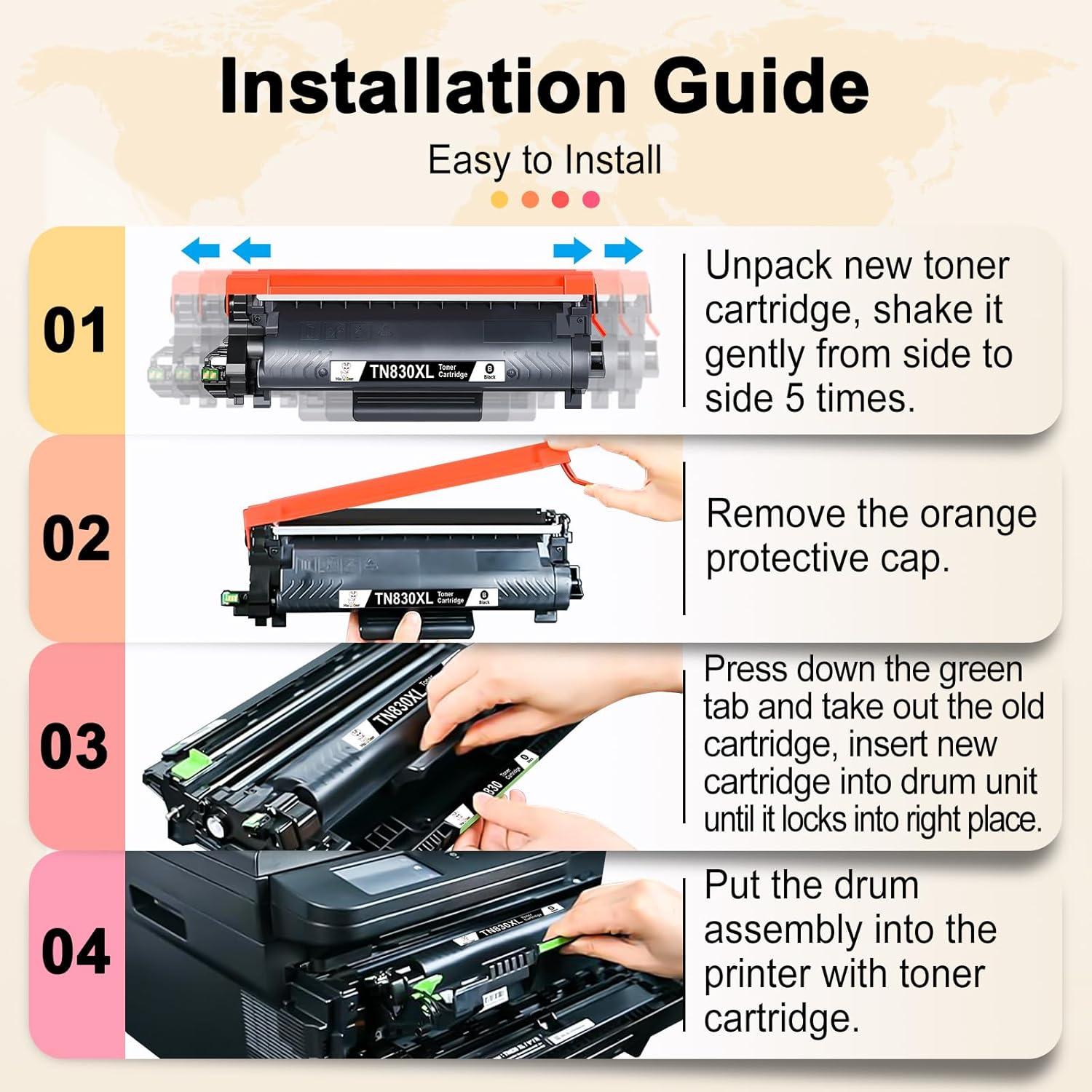 Cartucho de Tóner Miss Deer TN830XL Negro 4 Pack Compatible Brother