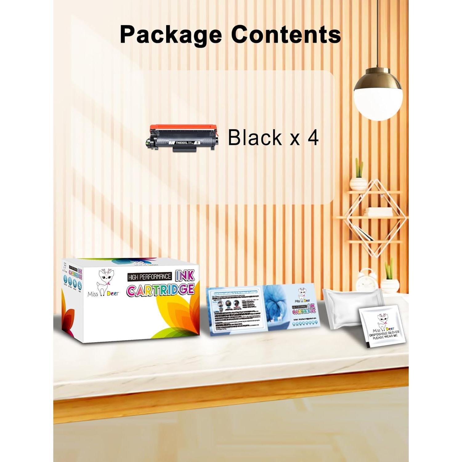 Cartucho de Tóner Miss Deer TN830XL Negro 4 Pack Compatible Brother