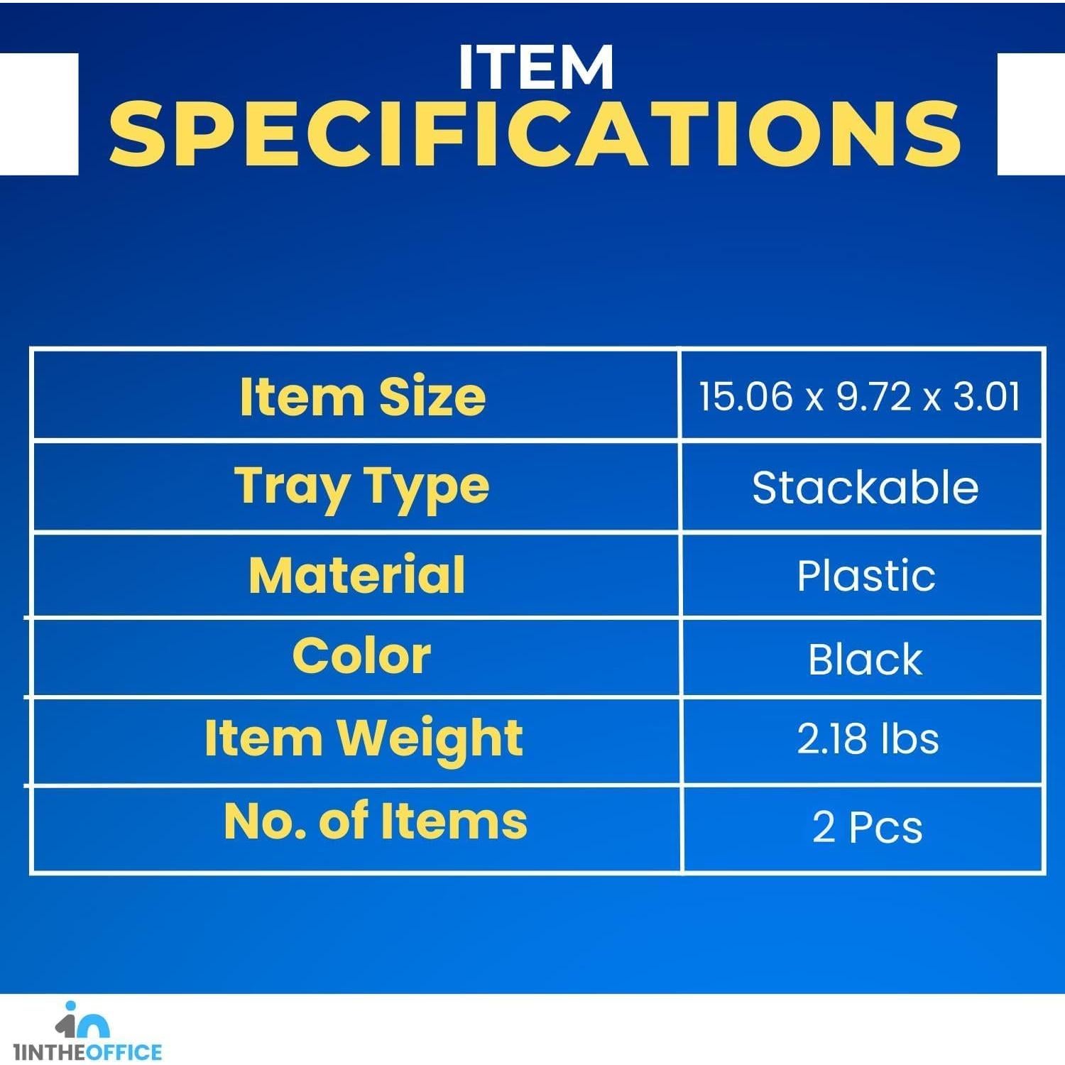 Bandeja de Papel Apilable 1EnLaOficina Carga Lateral Legal Negro 2 Pzs