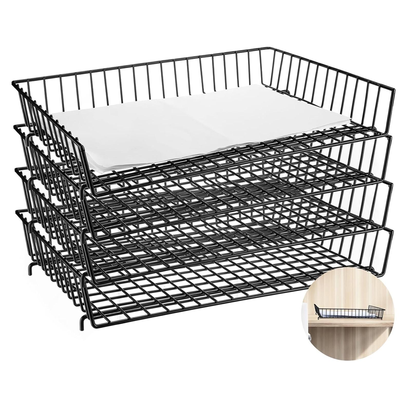 Hicarer 4 Bandejas de Papel de Metal 50 x 36 cm Organizador Negro