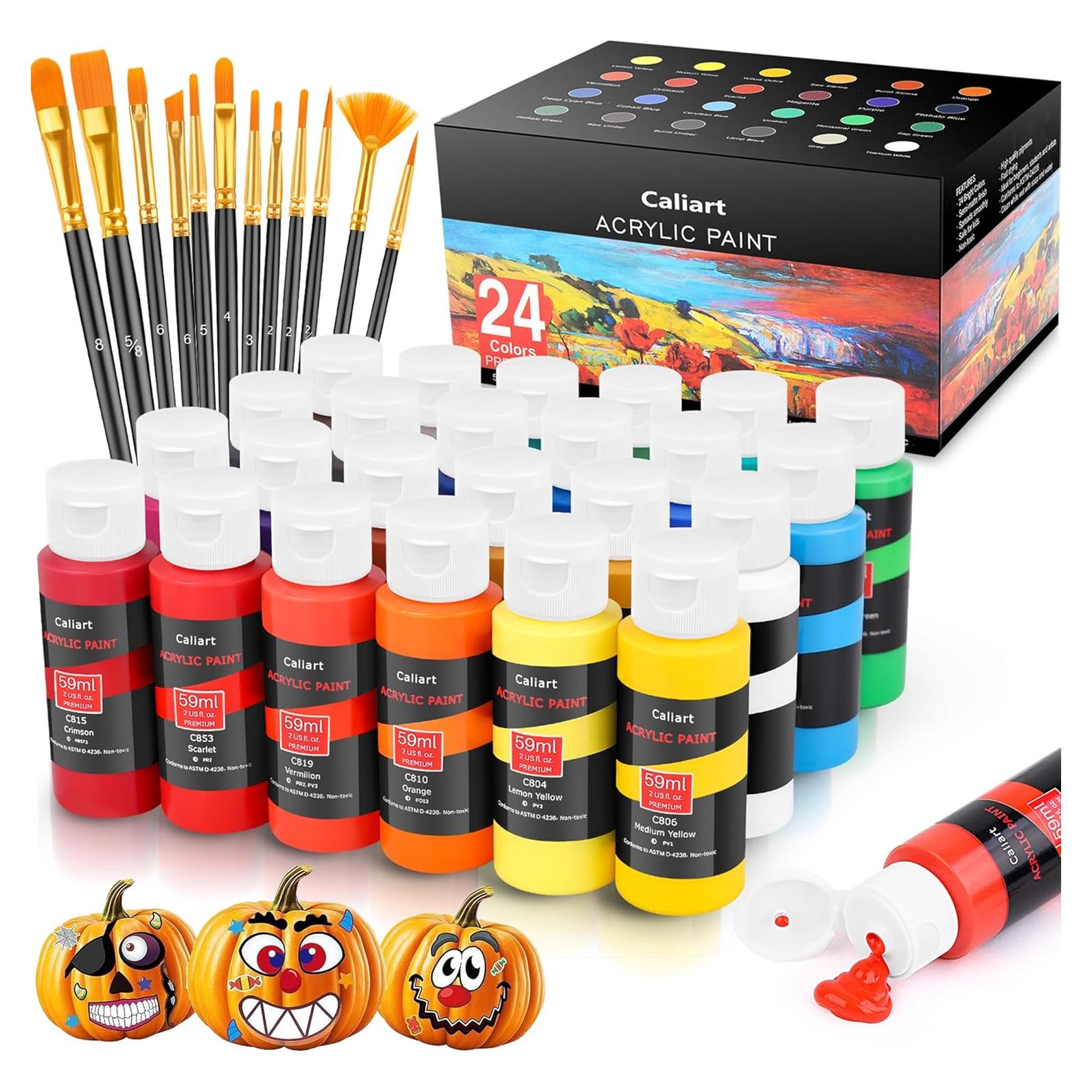 Juego de Pintura Acrílica Caliart 24 Colores + 12 Pinceles