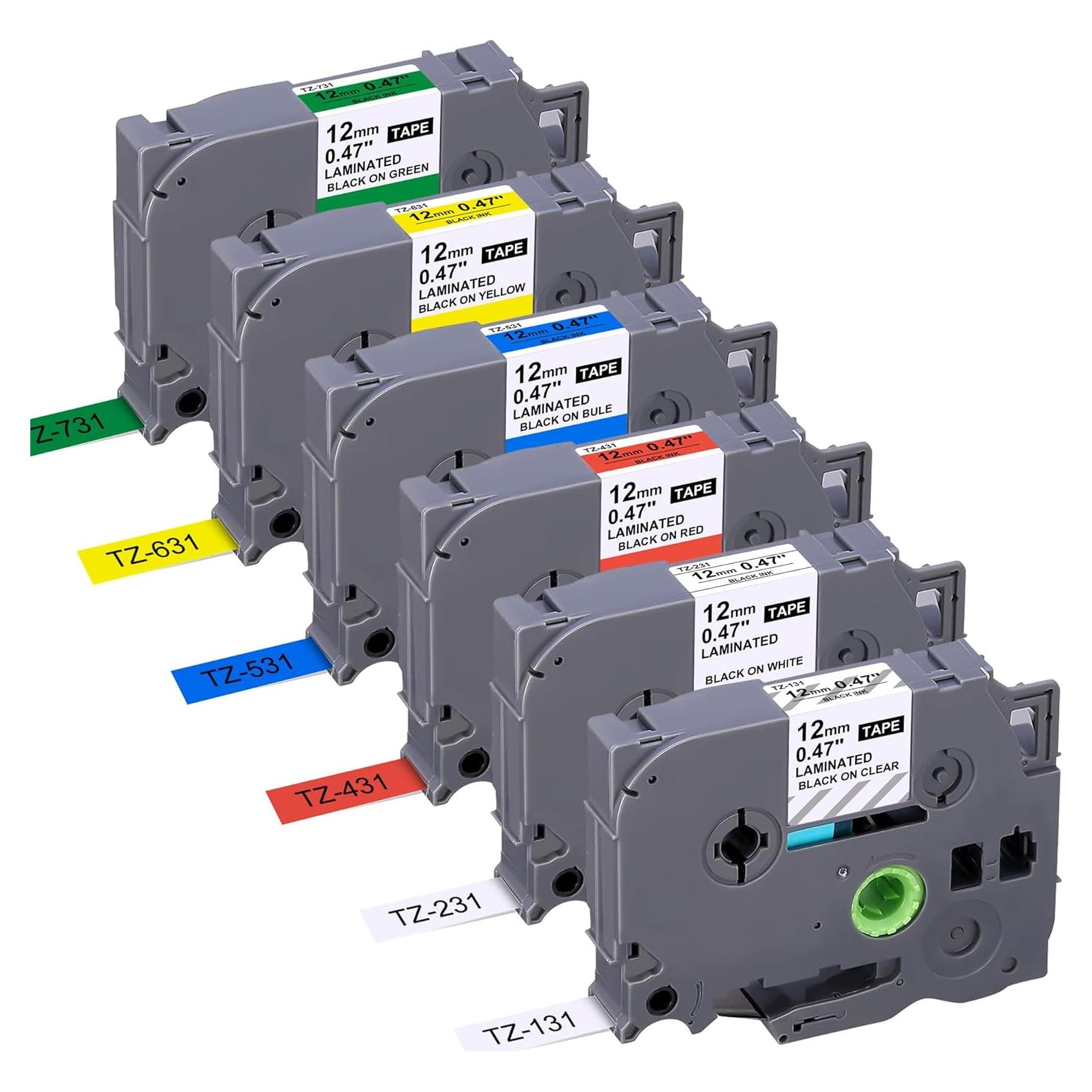 Cintas de Etiqueta JOJOME 6-Pack TZe-231 12mm Multicolor