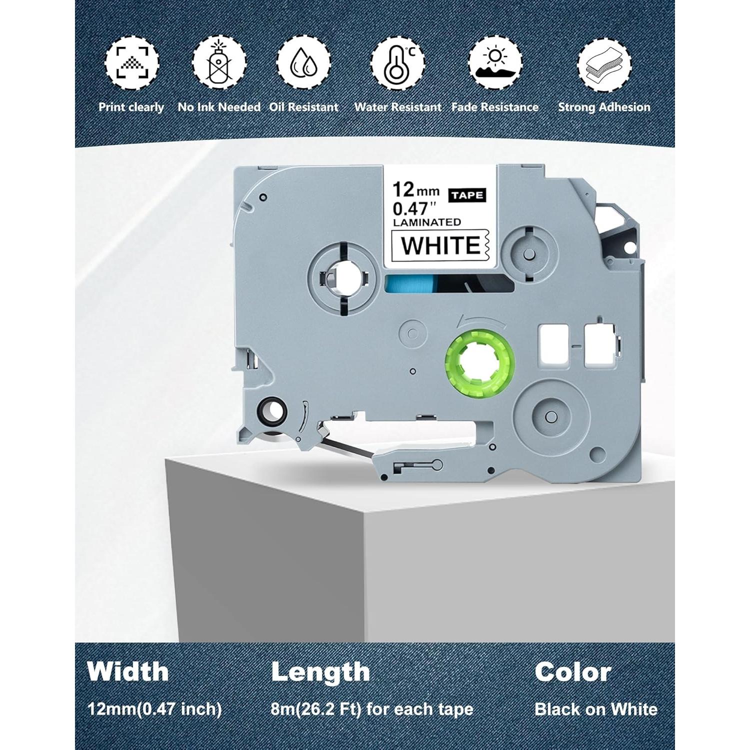 Cinta de Etiquetas Laminadas Brother NFie 12mm Negra sobre Blanca