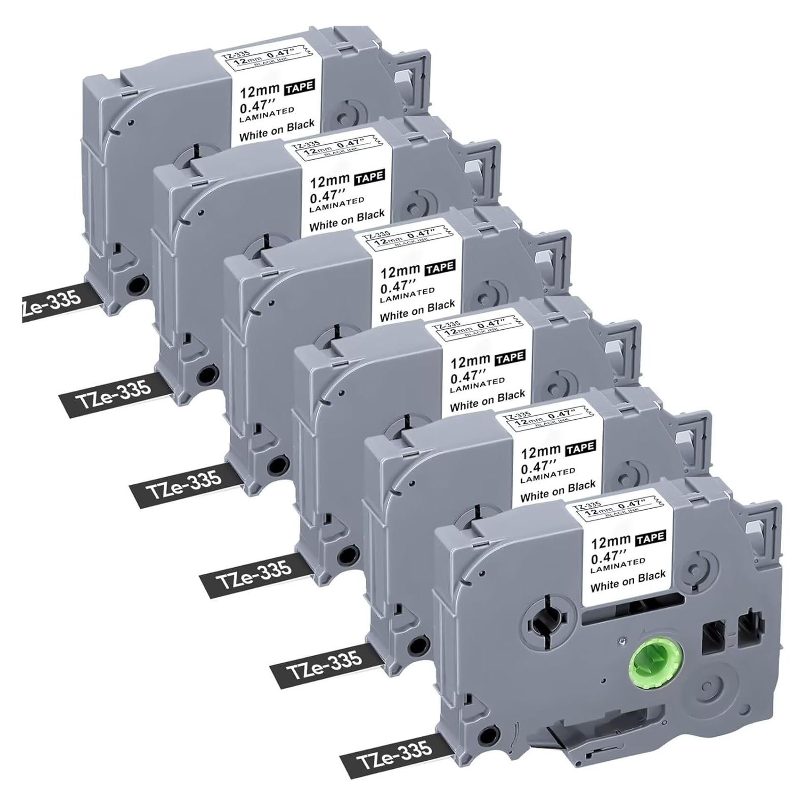 Paquete de 6 cintas de etiquetas TZe-335 Brother 12mm blancas/negro