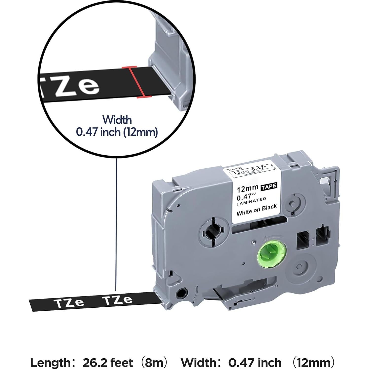 Paquete de 6 cintas de etiquetas TZe-335 Brother 12mm blancas/negro