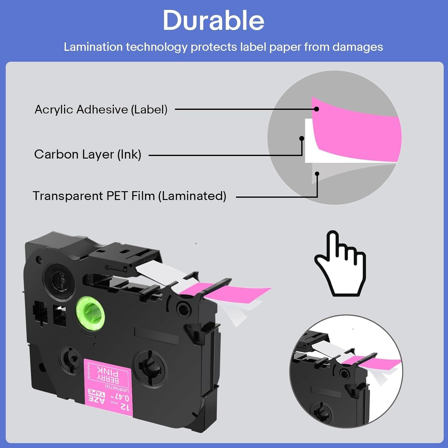 Cinta de Etiqueta Laminada Greencycle TZe-MQP35 12mm Rosa Berry