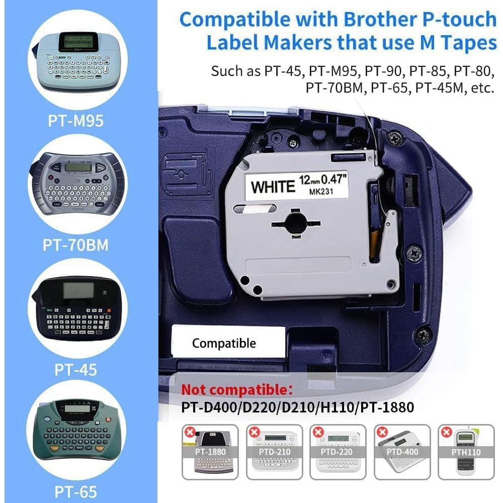 Cinta de Etiqueta Buyalot 12mm Negro sobre Blanco y Transparente - Paquete de 4