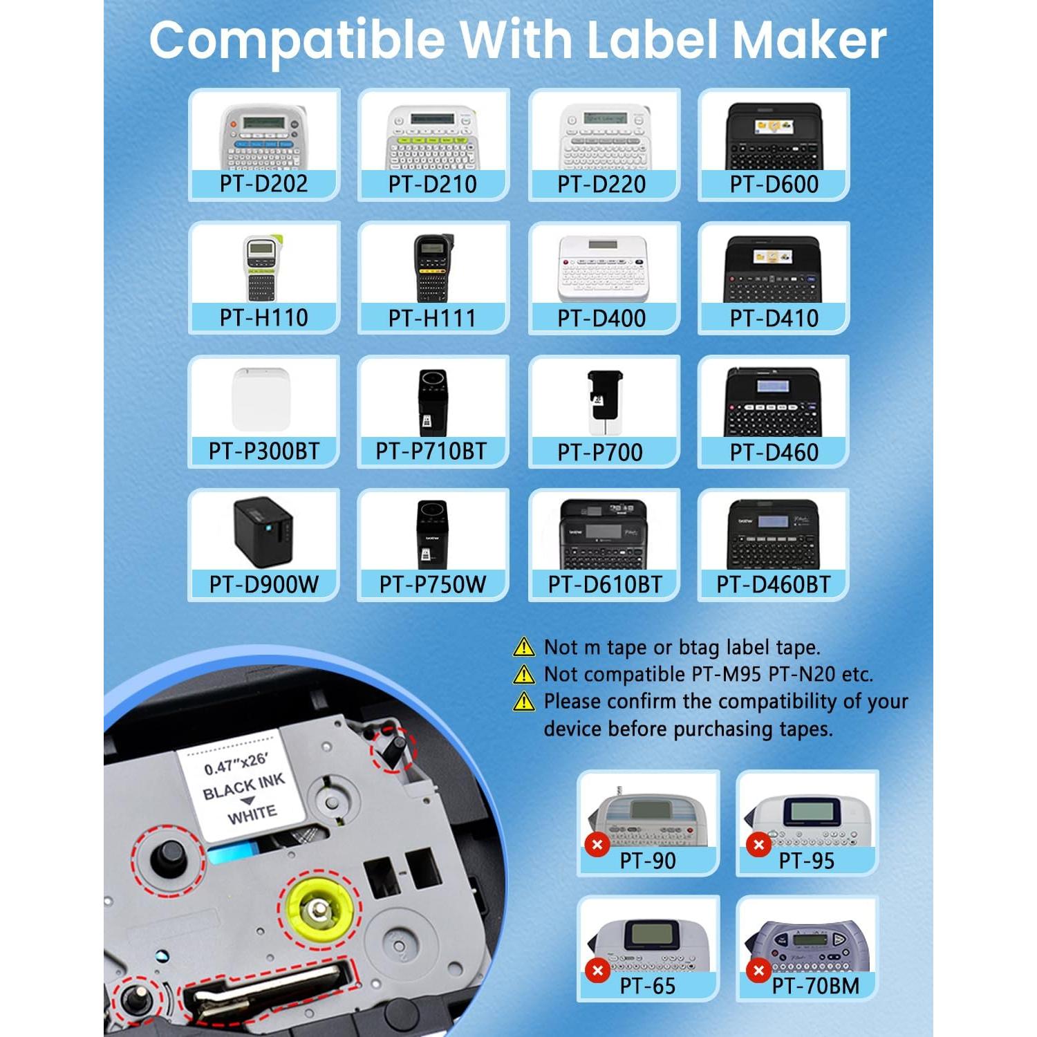 Paquete de 6 Cintas de Etiquetas HEWIN TZe 12mm Multicolor