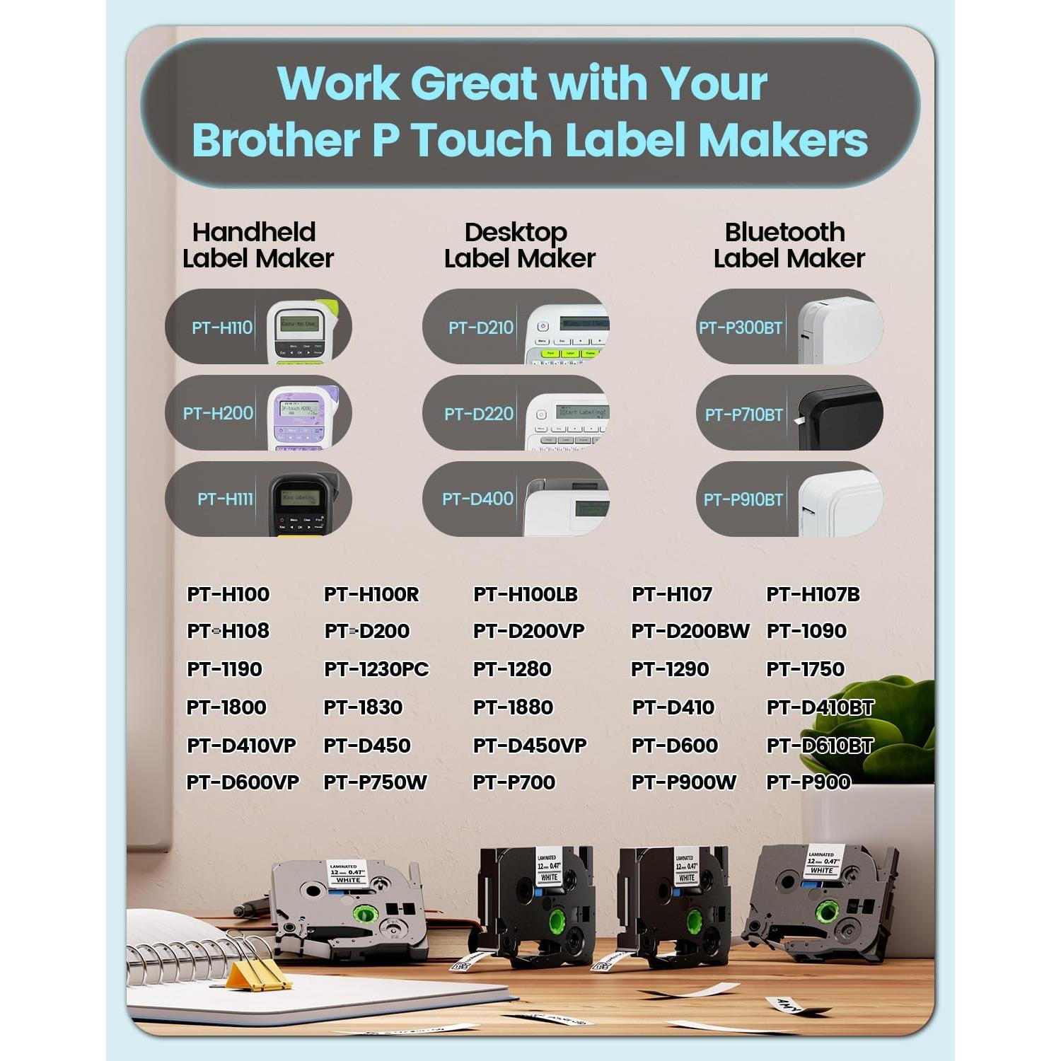 Cinta de Etiqueta Laminada 12mm Labelife TZe231 Negra Blanca 4-Pack