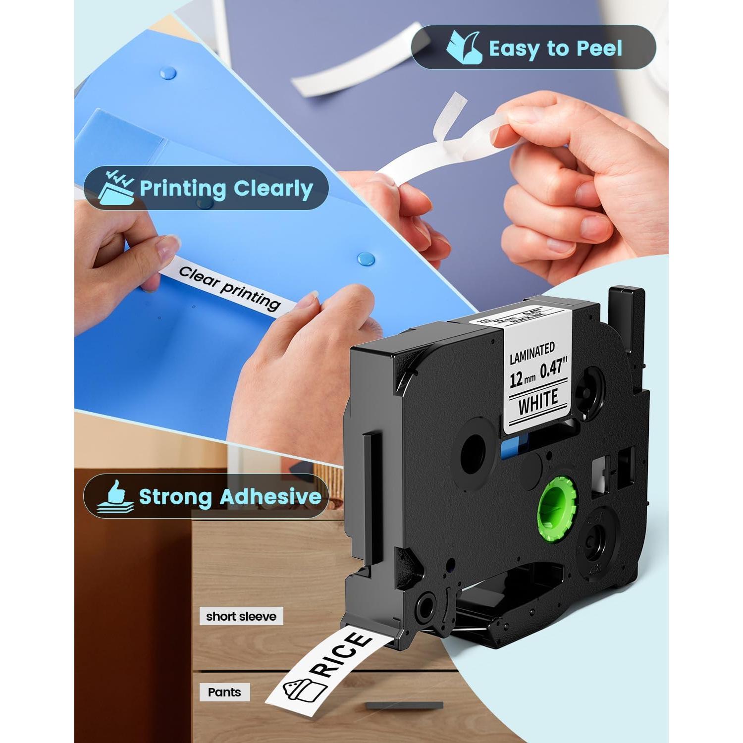 Cinta de Etiqueta Laminada 12mm Labelife TZe231 Negra Blanca 4-Pack