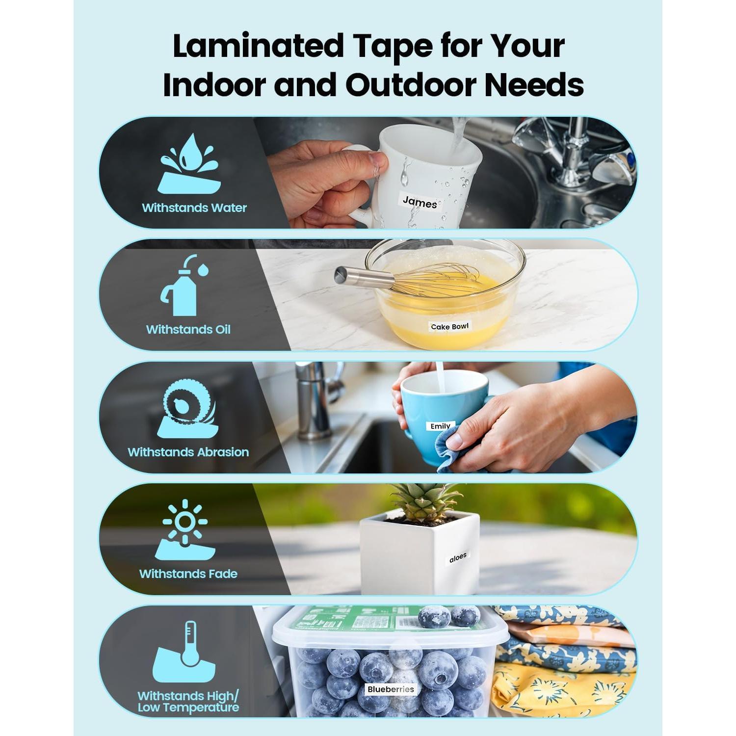 Cinta de Etiqueta Laminada 12mm Labelife TZe231 Negra Blanca 4-Pack