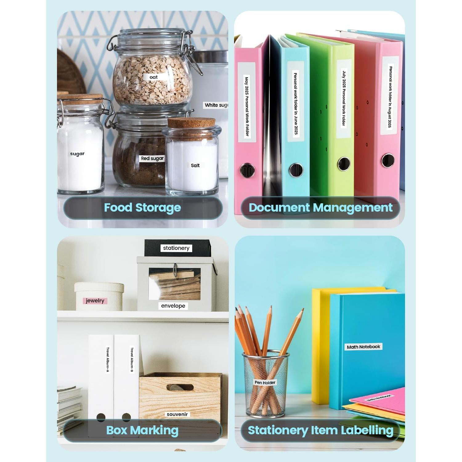 Cinta de Etiqueta Laminada 12mm Labelife TZe231 Negra Blanca 4-Pack