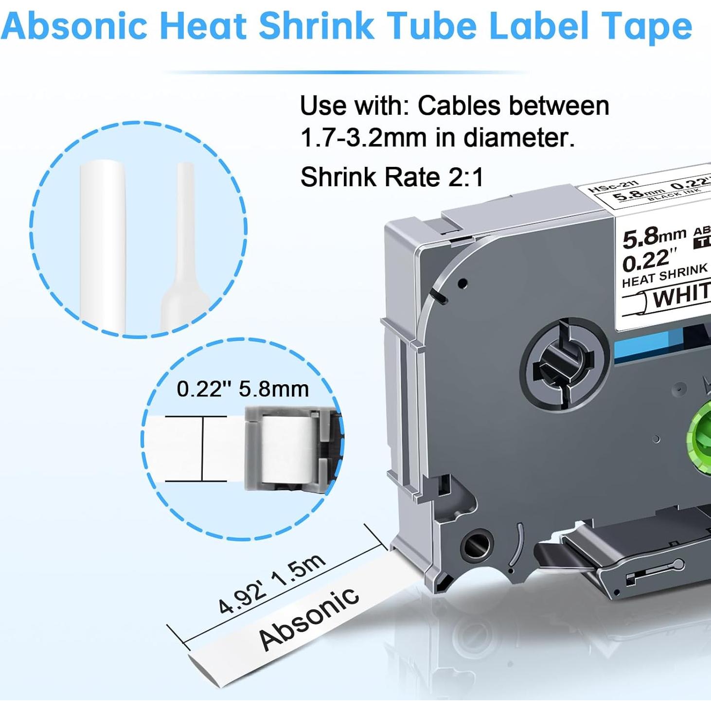 Cinta de Etiqueta Termocontraíble Absonic HSE-211 6mm 3-Pack