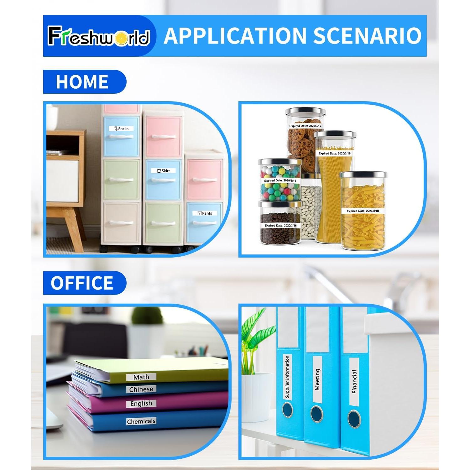 Cinta de Etiqueta Freshworld M-K231 12mm Negro sobre Blanco 5 Pack